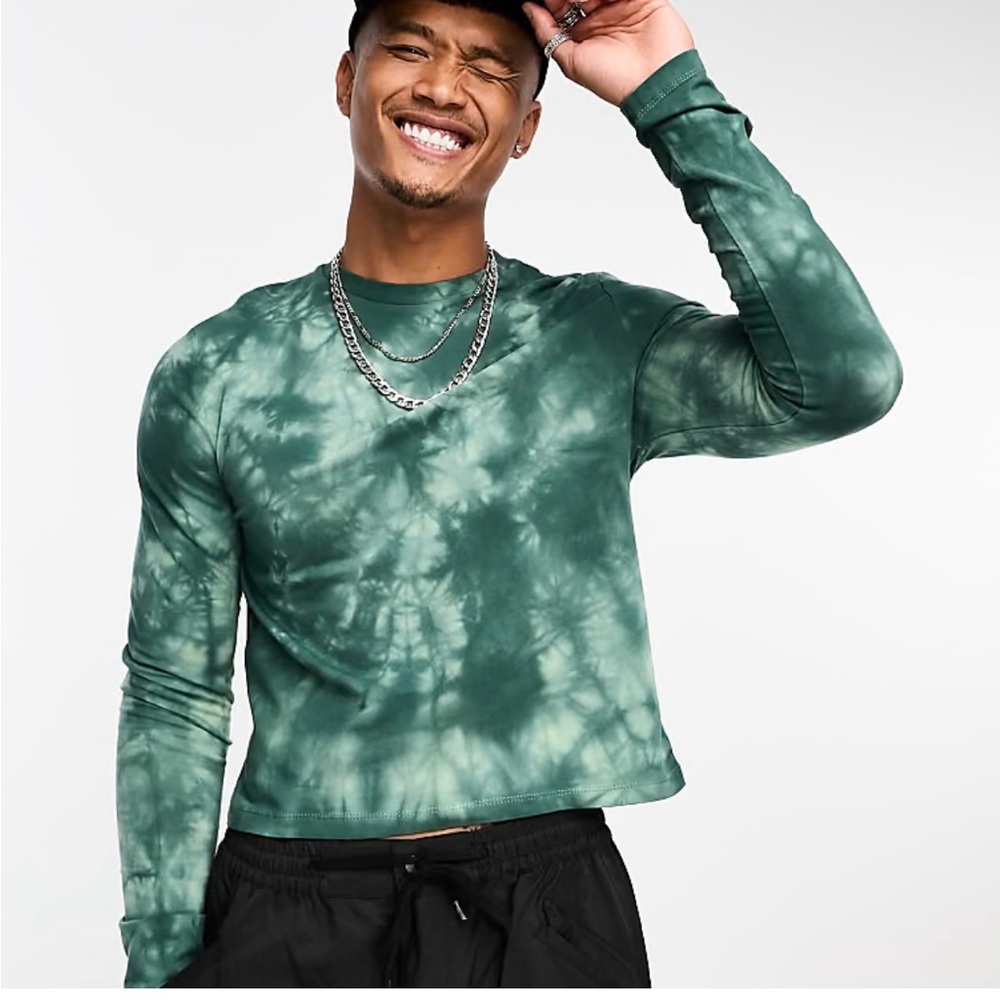 ASOS design muscle fit Men's Green Tie-Dye Long Sleeve Shirt